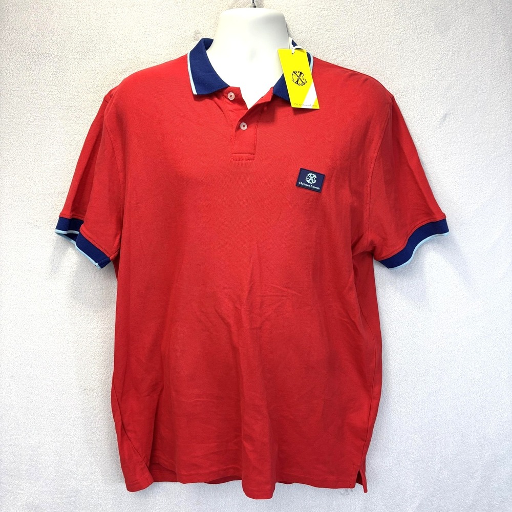NWT CXL By Christian Lacroix Pique Polo Shirt Mens Large Red Navy Collar‎ Logo